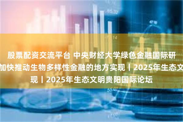 股票配资交流平台 中央财经大学绿色金融国际研究院院长王遥：加快推动生物多样性金融的地方实现丨2025年生态文明贵阳国际论坛