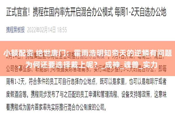 小额配资 绝世唐门：霍雨浩明知帝天的逆鳞有问题，为何还要选择戴上呢？_成神_魂兽_实力